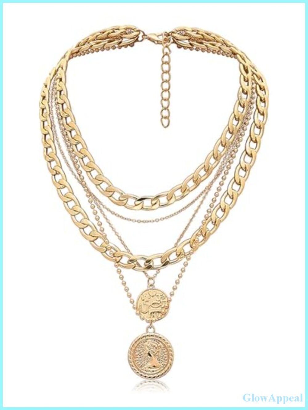 Layered Coin Pendant Necklace Alloy Curb Chain 5 in 1 Set Adjustable